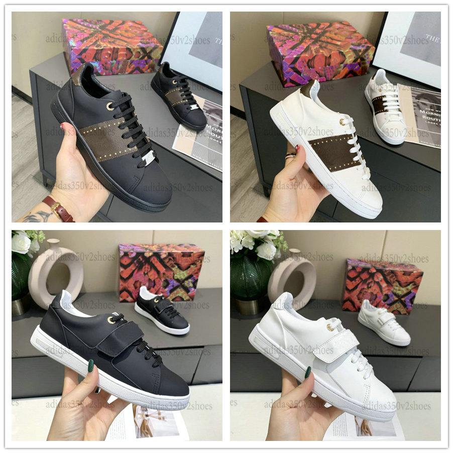 

Womens Frontrow Sneakers Calfskin Monograms White Leather Designer Shoe FRONTROWS Flat Black Trainers RUN AWAY Tennis Shoes