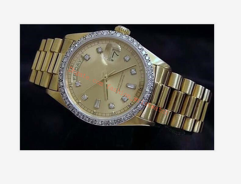 

Original Box Luxury Mens Watches Wristwatches 40mm 18038 Mechanical Automatic 18k Yellow Gold Stainless Steel President Diamond Dial Bezel M, Slivery;brown