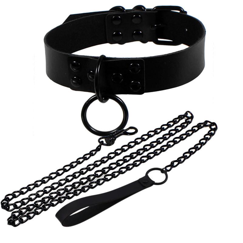 

Chokers Fashion Sexy Rivet Women Man Dark Black Punk Gothic Alternative Slave PU Leather Traction Rope Chain Bondage Necklace Jewelry