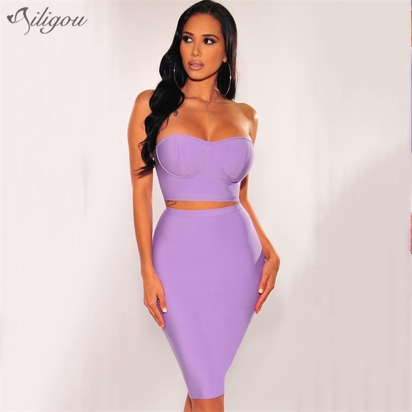 

Summer Fashion Women'S Designer Sexy Strapless 2 Piece Bandage Suit Ladies Backless Sleeveless Party 210525, Mint