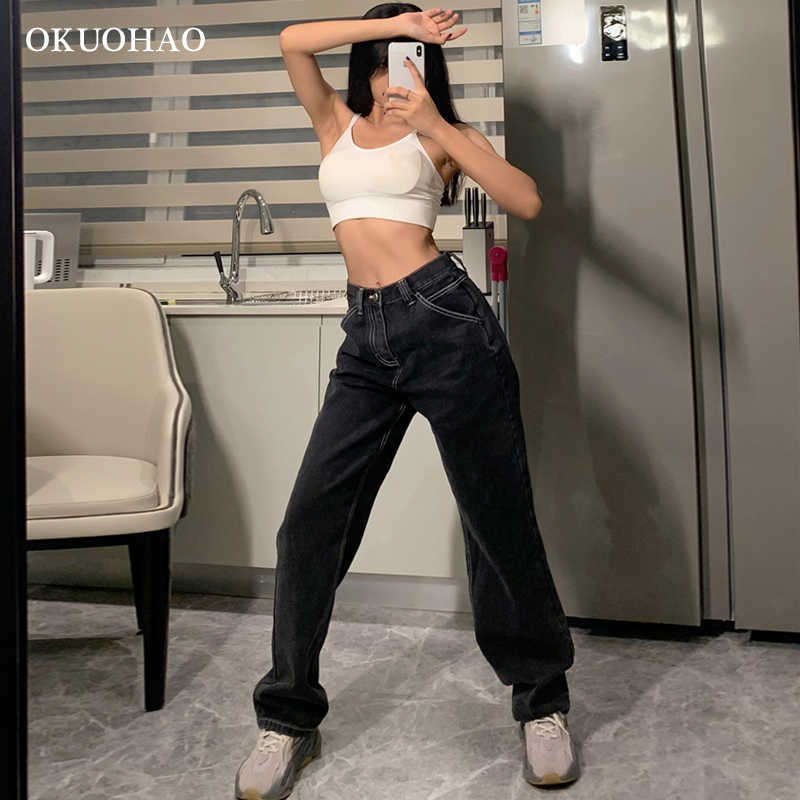 

Jeans Woman High Waist Wide Leg Female Pants Straight Loose Black Mom Pants Fashion Baggy Boyfriend Jean Women Trousers 210616, Blue