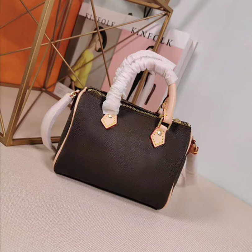 

M61252 top quality lady leather handbag fashion shoulder bag classic mini crossbody women old flower pillow handbags designers purse, Brown flower