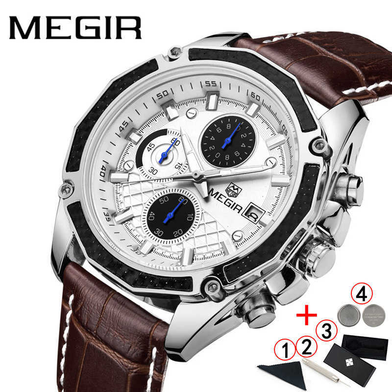 

Men's Watch Luxury Brand Megir Business Wrist Watches Leather Strap Clock Men Sport Chronograph Man 210707, Black