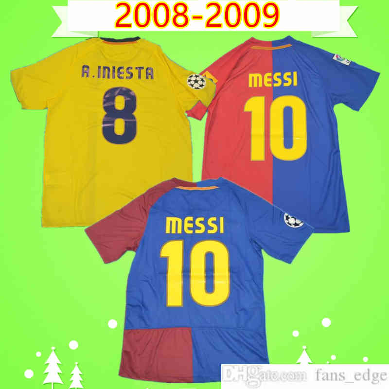 

#10 MESSI 2008 2009 Retro soccer jersey home classic vintage football shirt top uniform away green Alves Henry Camiseta de futbol 08 09 A.INIESTA, Black;yellow