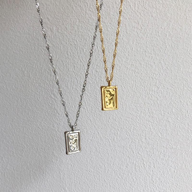 Pendant Necklaces GHIDBK Minimalist Tin-foil-like Square Charms Street Style Statement Collars Chokers Stainless Steel Jewelry-image-706306229