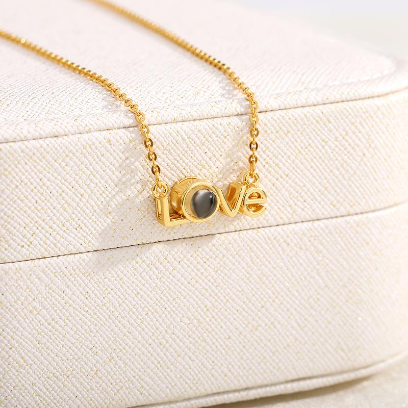 

Pendant Necklaces Special Love 100 Languages I You Projection Couple Stainless Steel Chain Valentine's Gifts