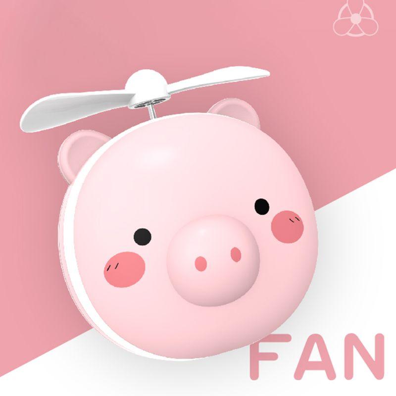 

Pink Mini Cute Pig Head Shape Fill Light LED Mirror Fan USB Portable Charging Pocket Makeup Electric Fans