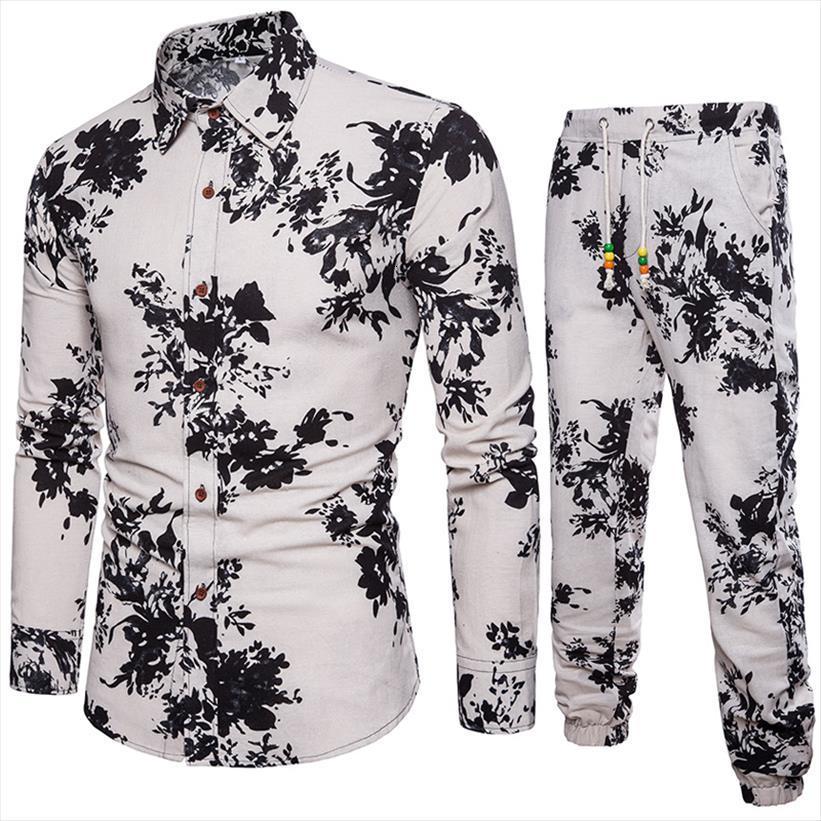 

summer floral printed vacation men tracksuit beach shirts set pants casual shirt suits big size 5xl gothic pant sets, Gray