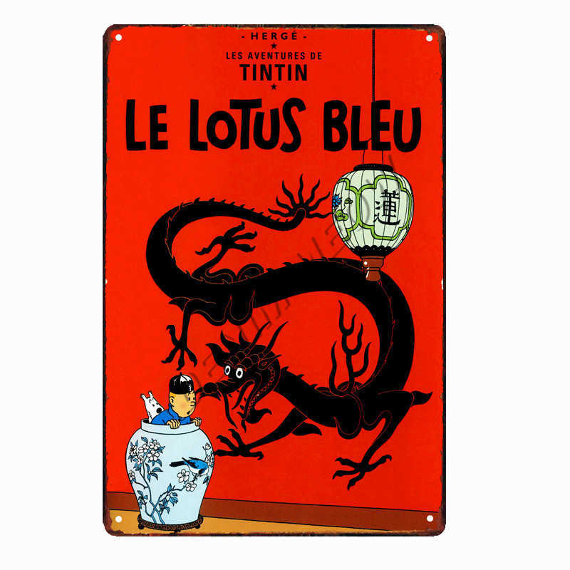 

Tintin Catoon Movie Tin Sign Metal Plate Vintage Wall Art Poster Iron Painting Bar Coffee Kids Room Wall Craft Home Decor WY66