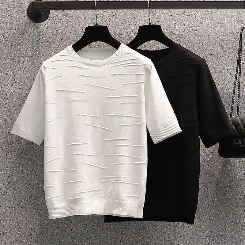 

Women Thin Knitted Pullover Korean O-neck Knitwear Fashion Short Sleeve Sweater Sun Protection Summer Thin Ropa Mujer 210604, Black