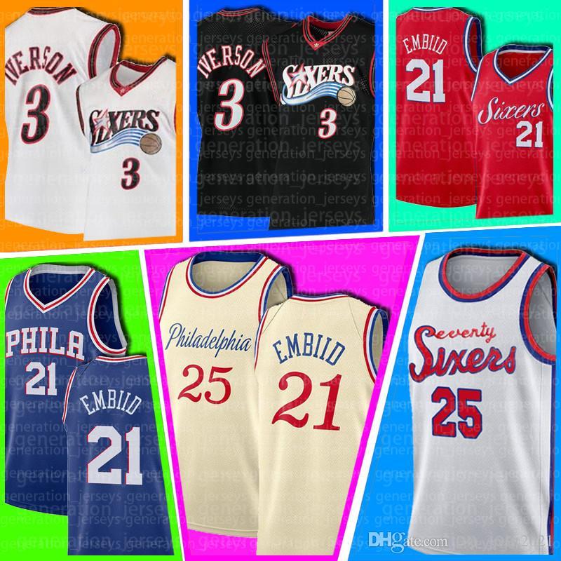 

Joel Ben Embiid Simmons Jerseys Philadelphia 76ers Jersey Allen Al Iverson Horford Julius 6 Erving Basketball Jerseys Men Kid asda, Black;red