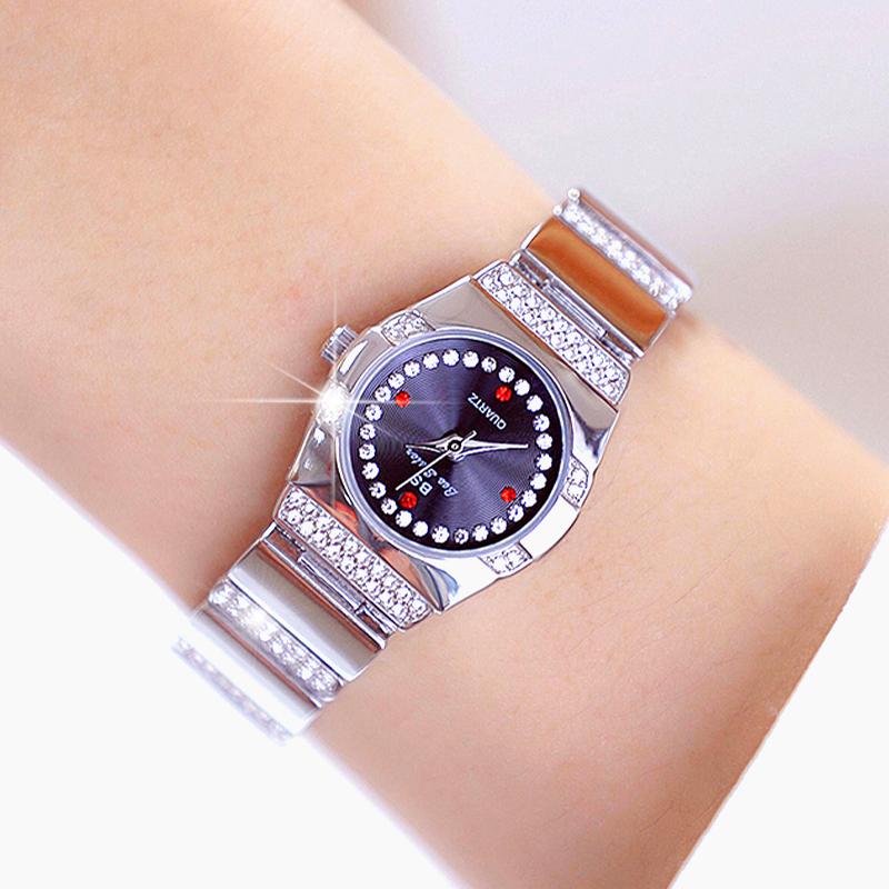 

Wristwatches BS Luxury Ladies Watches Women Waterproof Silver Diamond Wristwatch Top Brand Bracelet Clocks Relogio Feminino, White