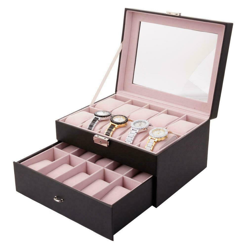 

6/10/12/20/24 Slots Watch Box Top Jewelry Storage Display Case Organizer Large