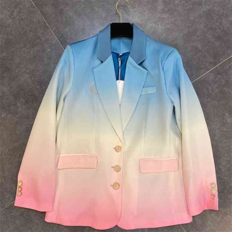 

Autumn Spring Long Sleeve Notched Collar Patchwork Color Single Breasted Buttons Slim Blazer Women Coat MK297 210525, As photo