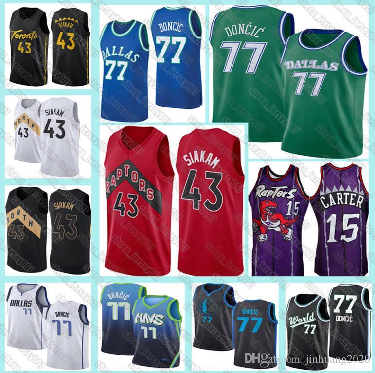 

77 Doncic Dallas Mavericks Pascal 43 Siakam Luka Toronto Raptors Vince 15 Carter Tracy 1 McGrady Kristaps 6 Porzingis Jersey, Black;red