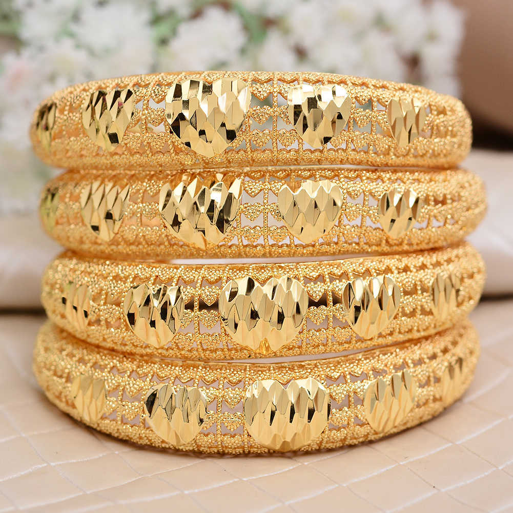 

Annayoyo 4pcs India Ethiopian Bracelet Bangles for Women Arab Ethiopian Africa Dubai Gold Color Bangle Jewelry Gift for Women Q0717