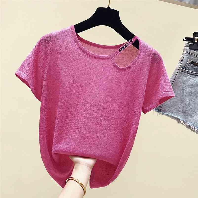 

Summer Women' Short Sleeves Letter Hollow Out O Neck Thin T-Shirt Tee Girls Pullover Casual Tops Tees A2879 210519, White