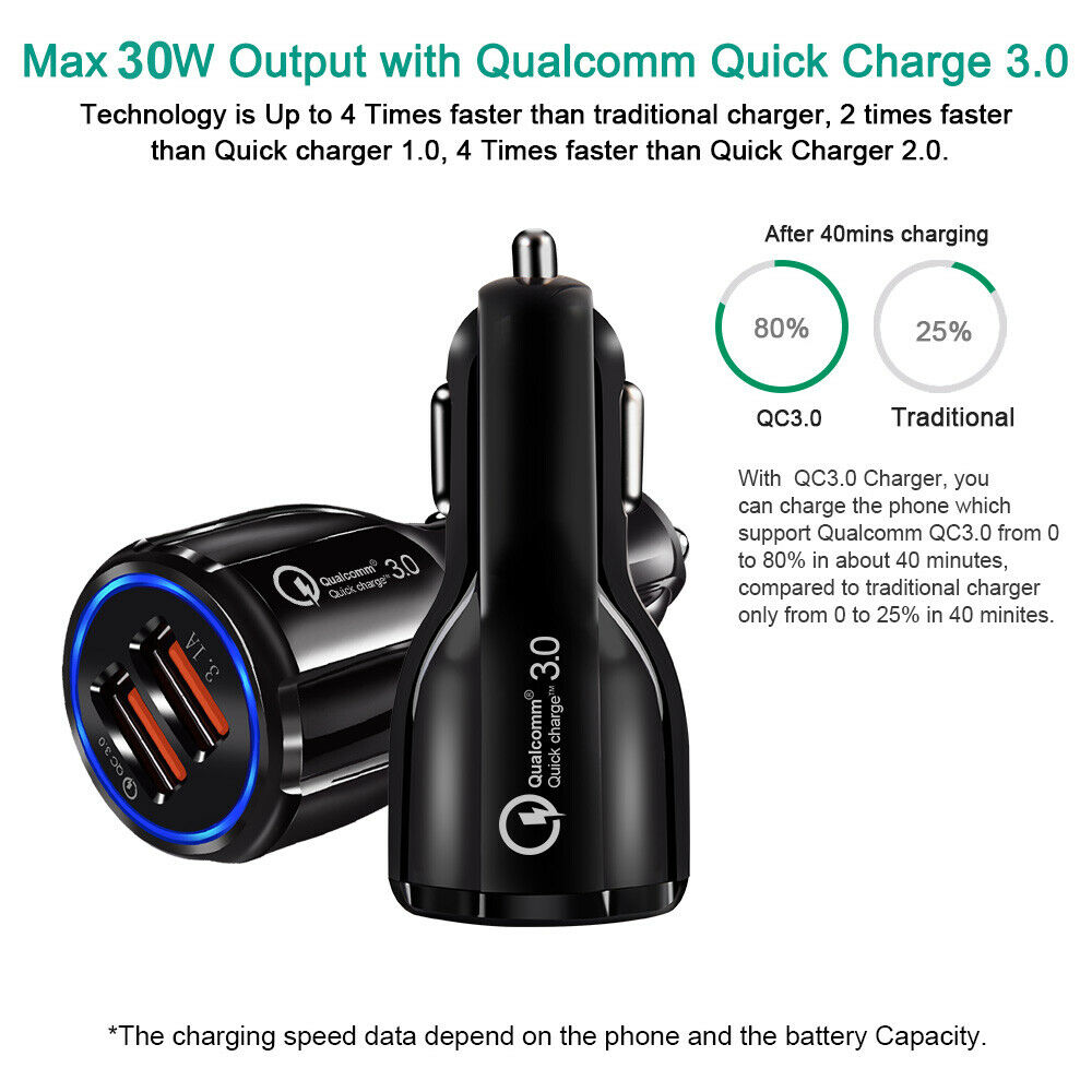 

Fast Charging Car Charger for Phone QC Dual USB Adapter Cigarette Lighter Socket, Black