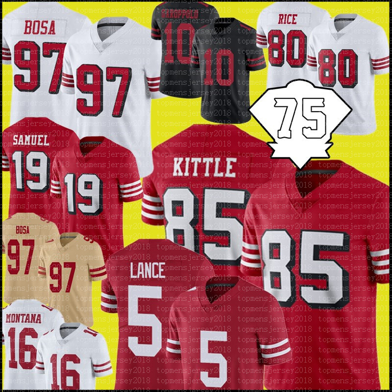 

85 George Kittle Jersey 97 Nick Bosa Trey Lance SanFrancisco49ersFootball Jerseys Jimmy Garoppolo Deebo Samuel Fred Warner Brandon Aiyuk Jerry Rice, Men +75th {49} {s-xxxl}
