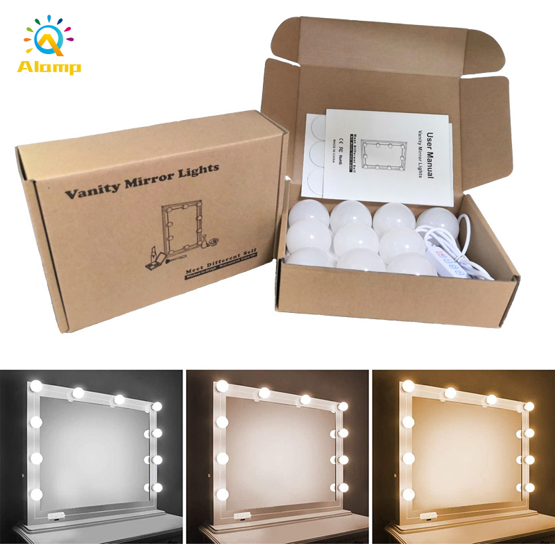 

Hollywood Style Makeup Vanity Lights 10 LED Bulb Adjustable Color Brightness USB Operated Mirror Light Table Lighting