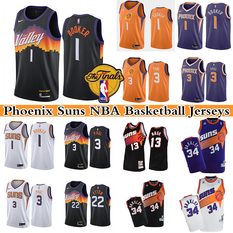 

1 Devin Booker 3 Chris Paul 22 Deandre Ayton 34 Charles Barkley 13 Steve Nash Phoenix Suns Men's Nike NBA Basketball Jerseys, White