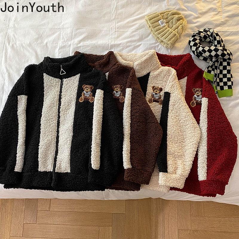 

Women's Jackets Joinyouth Personality Bear Loose Jacket Women Winter Fashion Lamb Wool Stand Collar Long Sleeve Tops Cute Outer Wear Coat, Black;brown