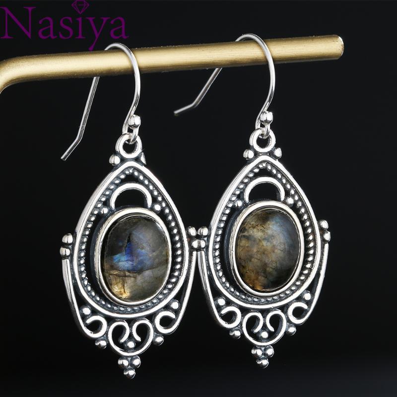 

Dangle & Chandelier 925 Silver Retro Natural Labradorite Earrings For Women Oval 8X10MM Stone Vintage Gift Party Ear Stub Jewelry Wholesale