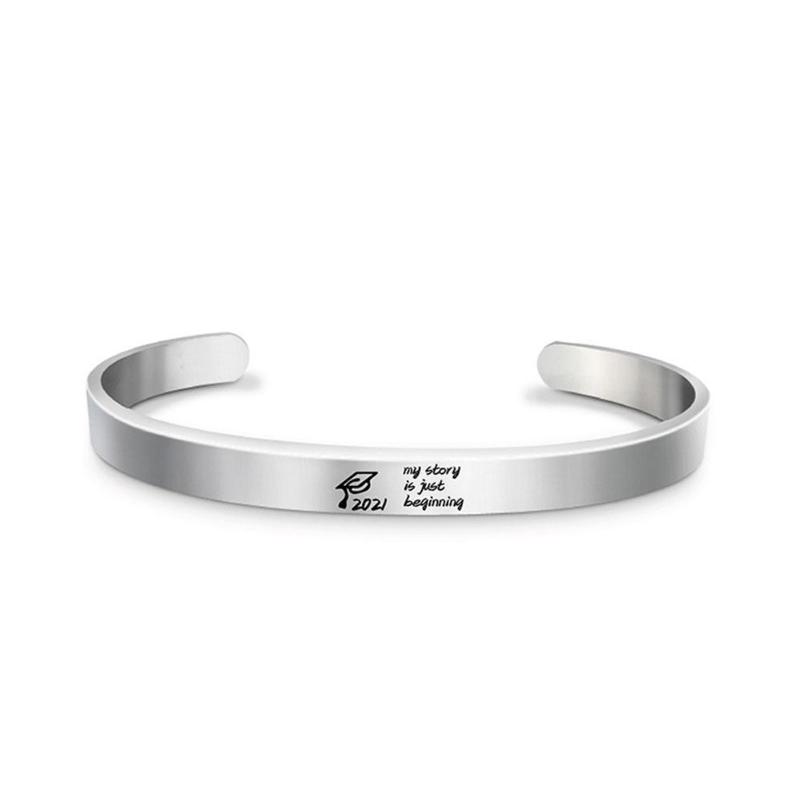 

Graduation Season Bracelets With Message Stainless Steel Bangle Bachelor Cap Pattern Gift For Boy Girl Students, Black