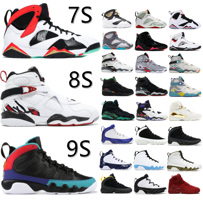 

2022 Top Fashion University Blue 7 7s men basketball shoes 8 8s Bordeaux hare electric green DMP cactus 9 9s playoffs Quai 54 mens sneakers women trainers size 35-46, Box