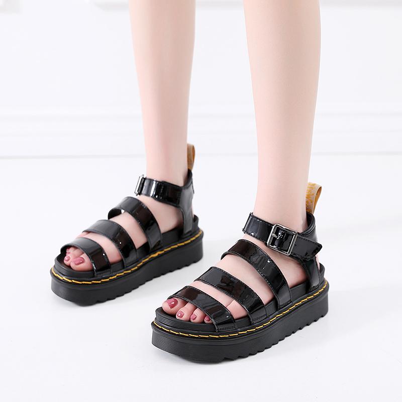 

Summer Shoes Woman Flat Martans Sandals Women Soft Leather Casual Open Toe Gladiator Wedges High Quality, Black