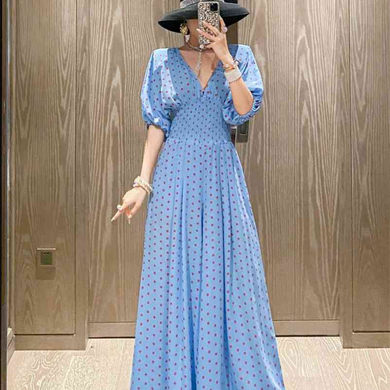 

Summer Dot Print Chiffon High Waist Casual V Neck Drape Loose Wide Leg Jumpsuit Women 210615, Black