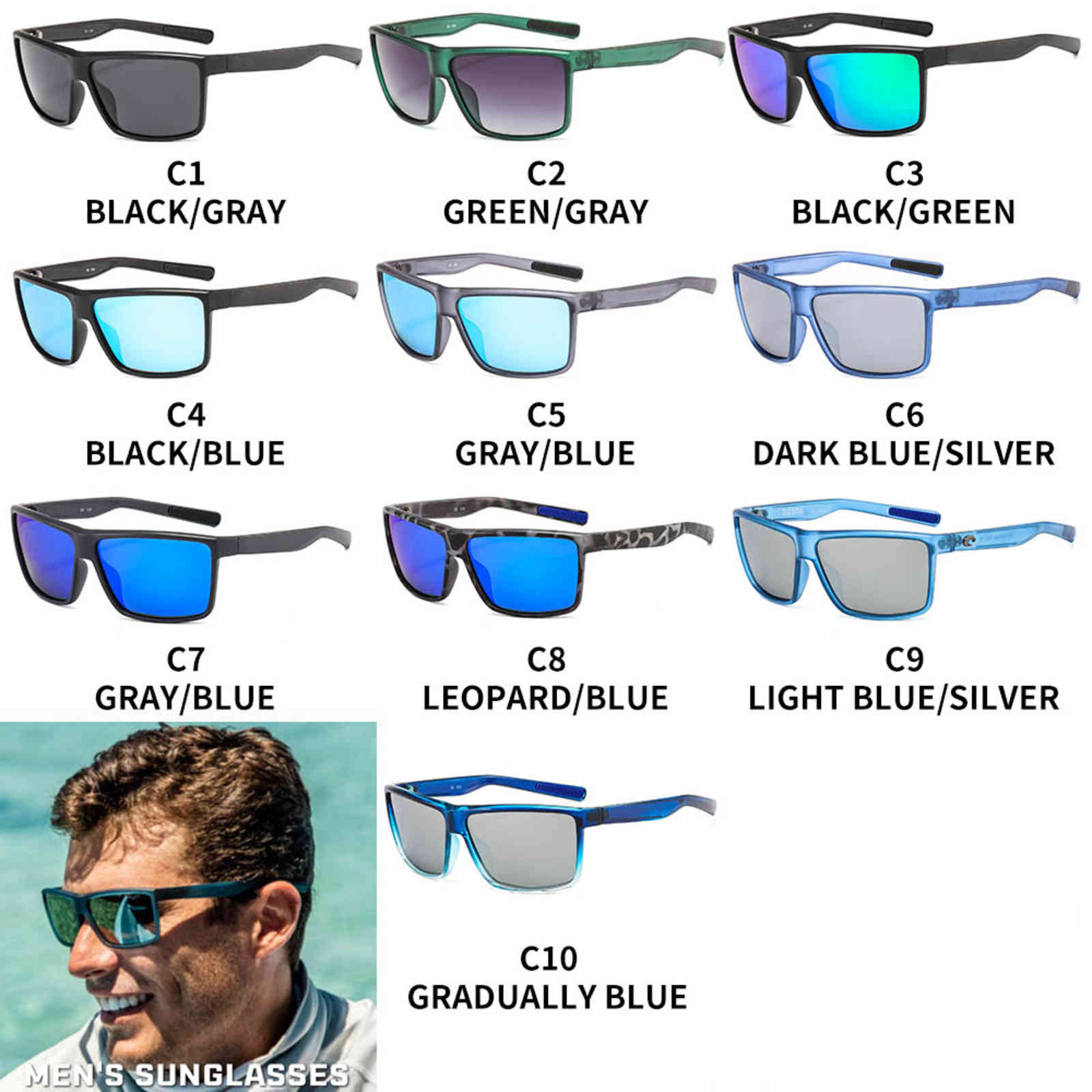 

High Quality Men's Half Moon Rectangular Sun Polarized Sea Fishing Surfing RINCON 100% UV400 Protection Eyewear