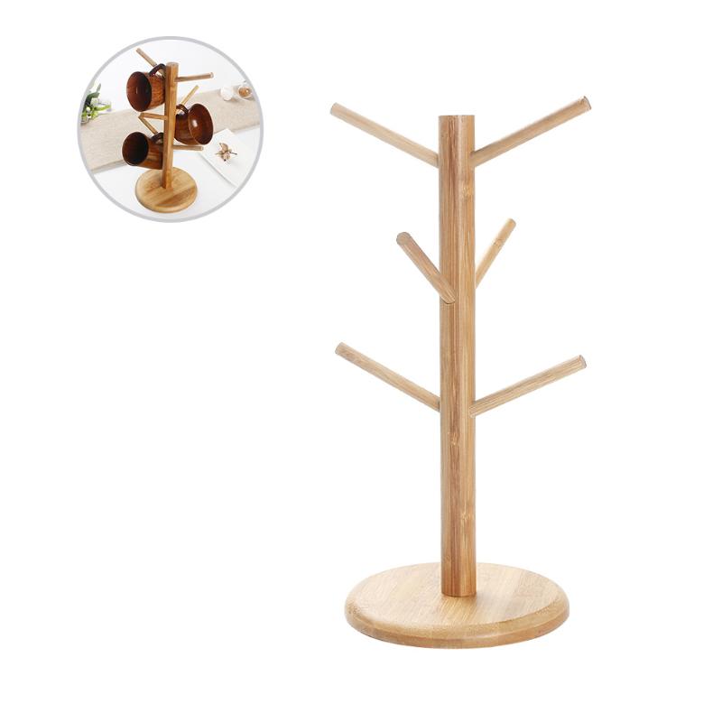 

Hooks & Rails Natural Environmental Friendly Mug Storage Rack Bamboo Tree Shape Coffee Tea Cups Organizer Kitchen Coasters Hanger With 6