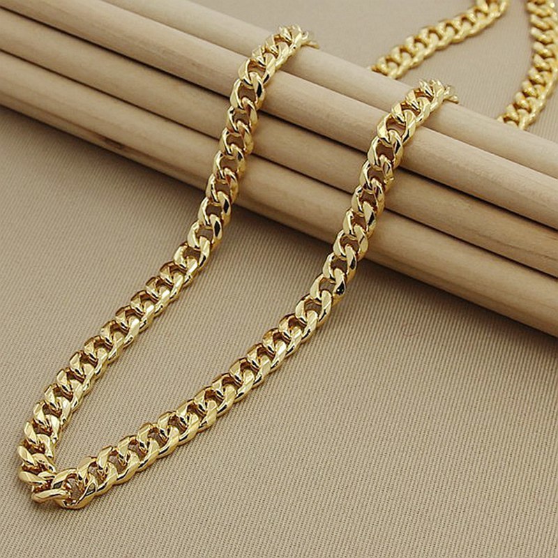 

Luxury Brand 8mm Side 24k Yellow Gold Filled Vintage Men Hip Hop Chain Necklace For Male, Silver