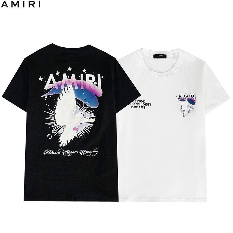 

br American fashion European Amir dove print men's and women's same loose youth trend short sleeve T-shirt, White;black