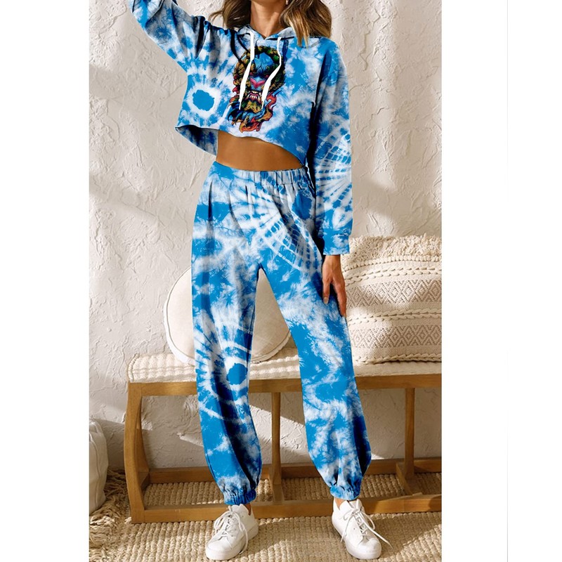 

Ice blue pattern women's pants autumn and winter women's sportswear thickened fleece cotton jacket 2-piece sweatshirt and pants hoodie set, White