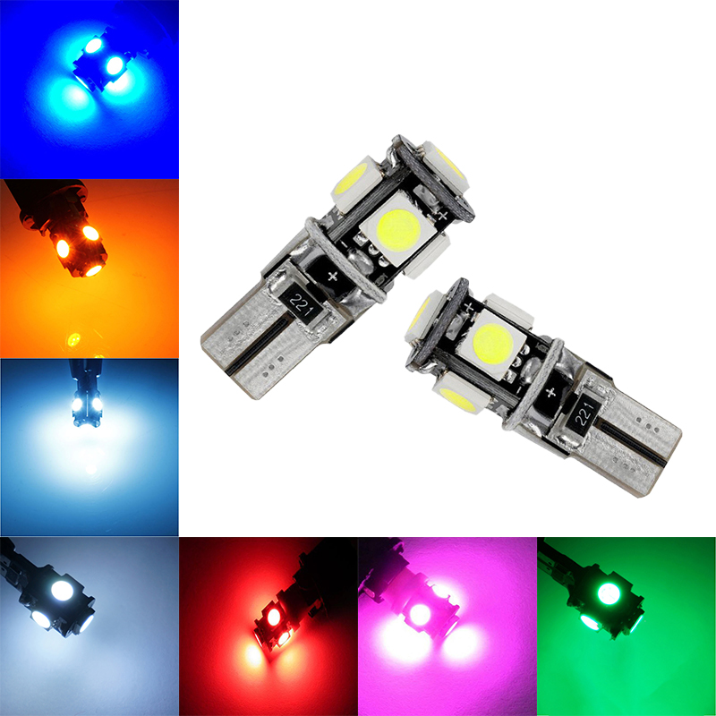 

50Pcs T10 W5W 5050 5SMD LED Canbus Error Free Bulbs For 192 168 194 Clearance Lamps License Plate Lights 12V