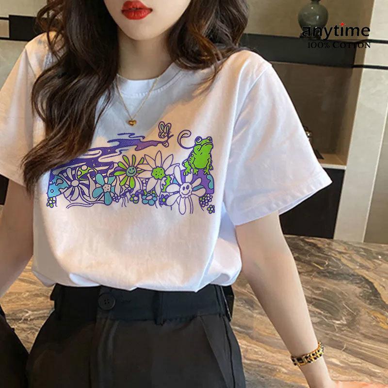 

Women' T-Shirt Cotton T Shirt Women Retro Fashion Mushroom Flower Frog Print Egirl Grunge Aesthetic Streetwear Graphic Cute Top, Mi9859-52ts