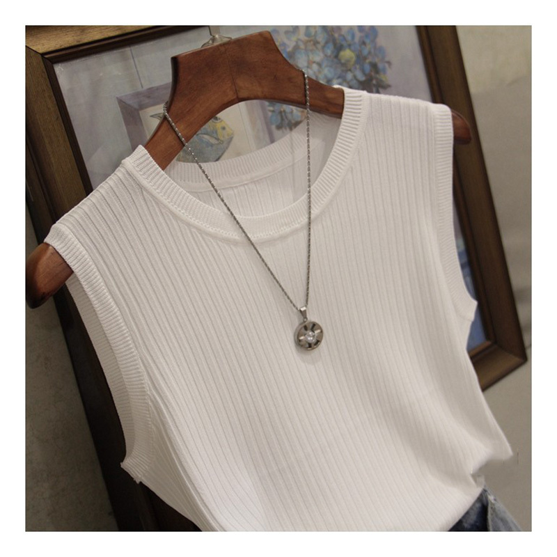 

Knitted Vests Women Top O-neck Solid Tank Fashion Female Sleeveless Casual Thin Tops Summer Knit Woman Shirt Gilet Femme 210518, Beige