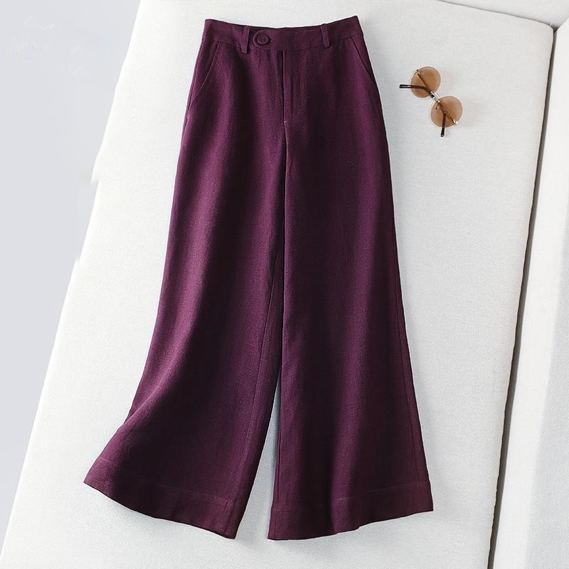 

Summer Elastic Waist Ankle-length Cotton Pants Women Loose Femme Pantalon Linen Vintage Trousers Casual Wide Leg 210603, White