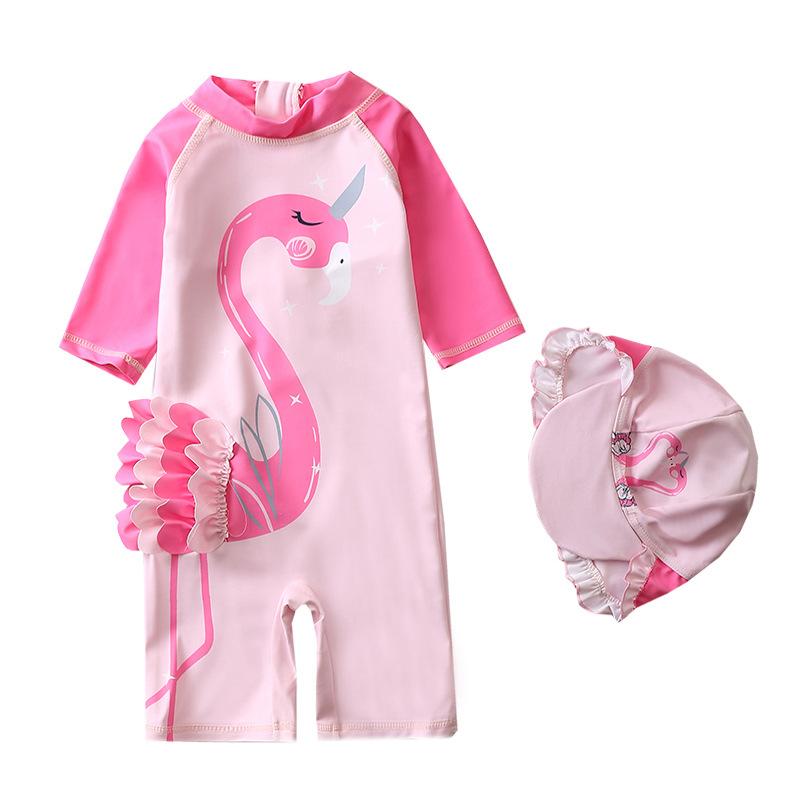

Cute Pink Swan Baby Toddler Girls Zipper Rash Guard Swimsuit With Hat Sun Protection Sporty One Piece Beach Swimwear For Surfing One-Piece S