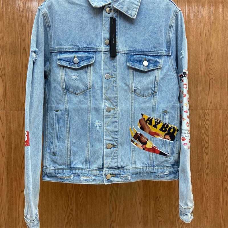 

Trend Amiry Jacket 2021 Light Blue Rabbit Casual Worn Loose Hole Denim European and American Trendy Man, Black;brown