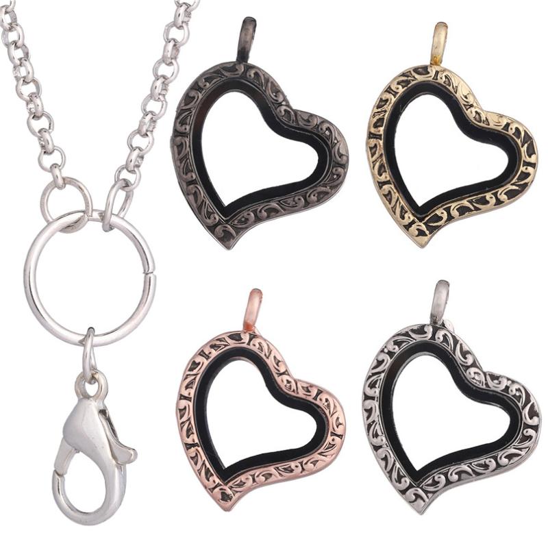 

Pendant Necklaces Ancient Heart Pattern Glass Locet Chain Making Handmade Essential Oil Women Party Gift Jewelry