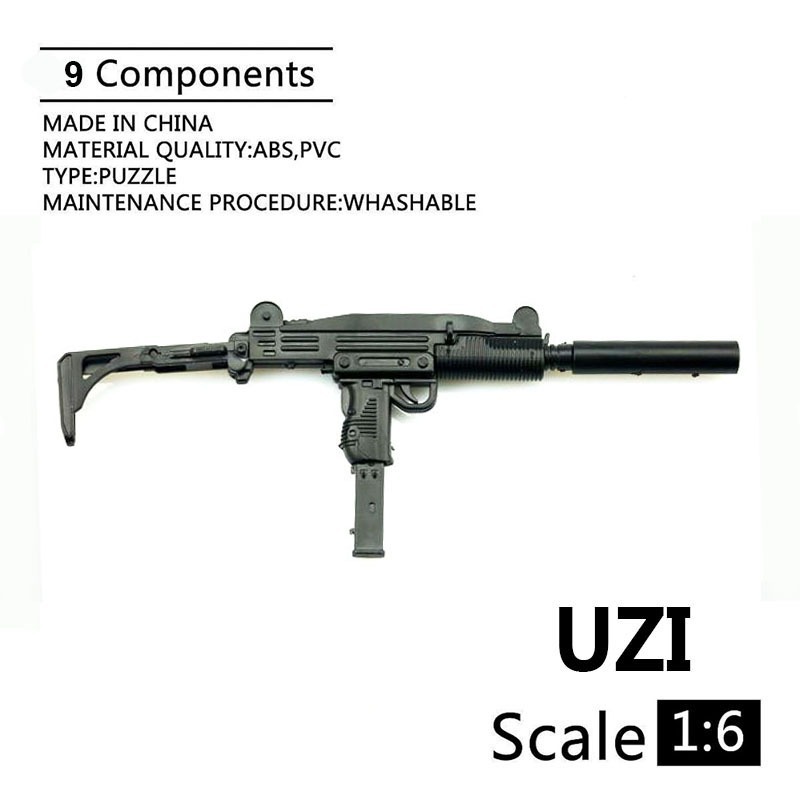

1:6 Scale UZI Submachine Gun Plastic Assembled Firearm Model for 12" Soldiers Action Figure Military Weapons Building Blocks