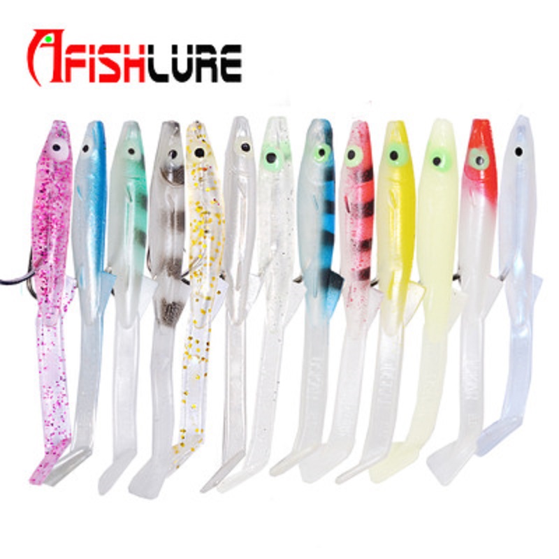

6pcs/lot Fishing Lure Fish Eel Lures white Blue Soft baitss with hook 8cm 2.3g Small Artificial baits Pesca Leurre