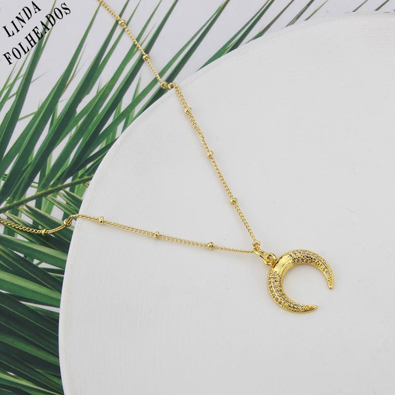 

Pendant Necklaces LINDA Round Bead Chain Full Of Zircon Small Moon Fashion Necklace Gold Plated Colorless Light Luxury Jewelry Gift