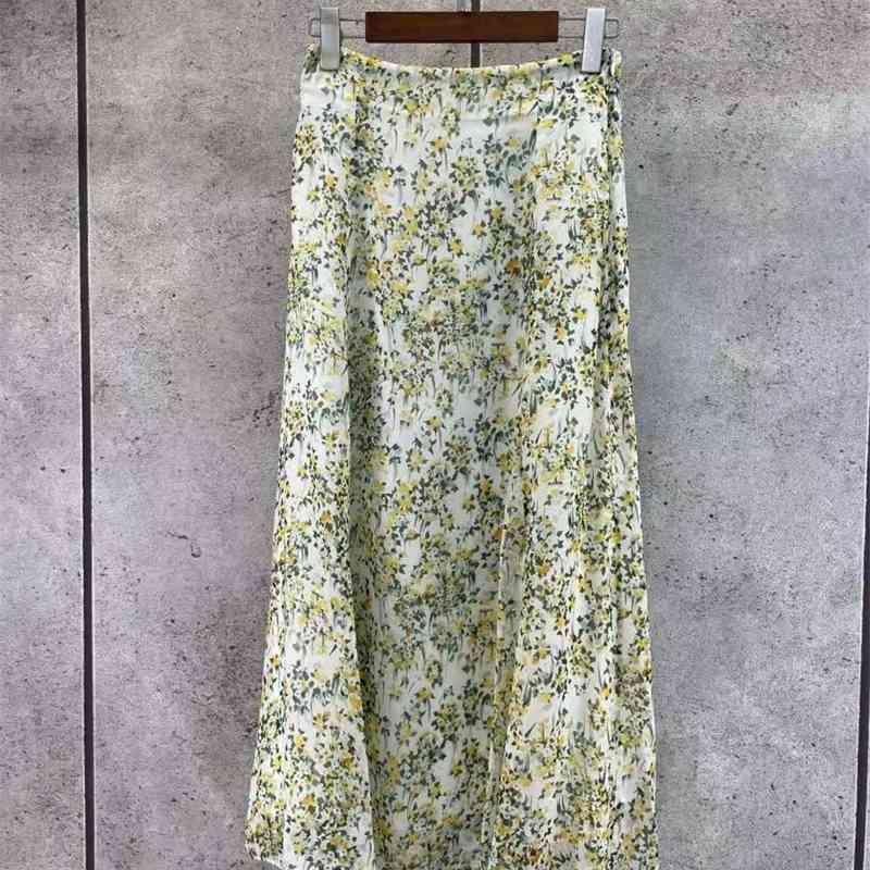 

Truevoker European Runway Fashion High Street Designer 100% Silk Skirt Women Fancy Flower Print Midi Holiday 210602, Green