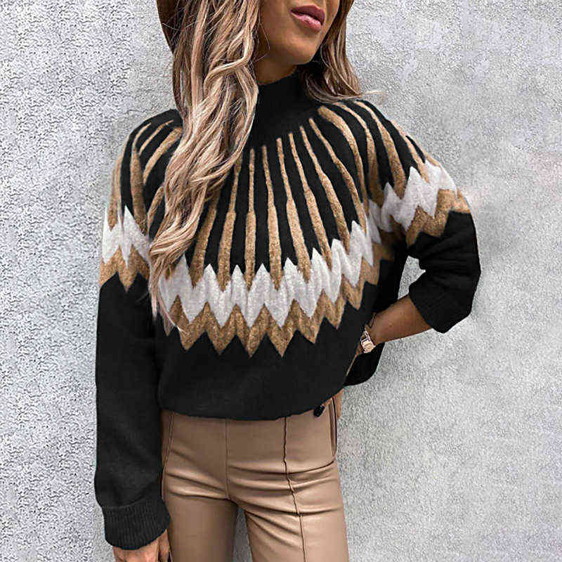 

New Women Autumn Turtleneck Knit Sweater Winter Fashion Printed Long Sleeve Warm Sweater Lady Casual All-match Elegant Pullovers Y1110, 03 green