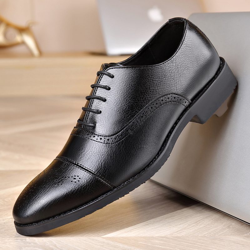 

2022 Men Shoes Formal Dress Casual Leather Shoes Business Wedding Loafers Designer Brogue Office Shoes, Black