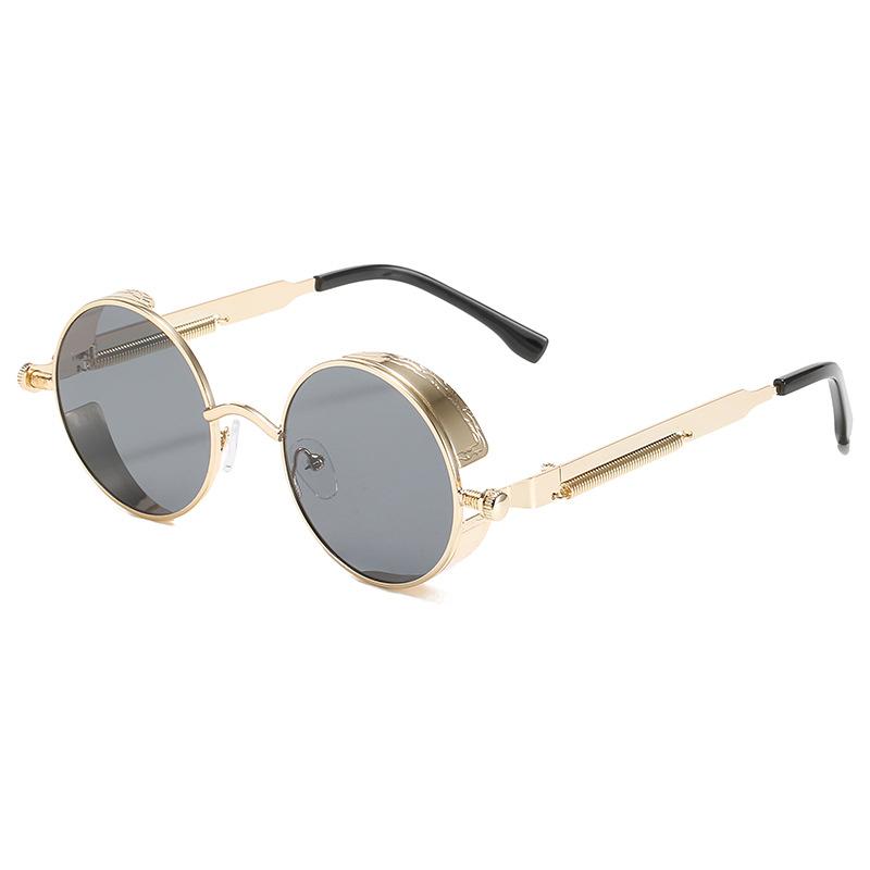 

Outdoor Eyewear Round Frame Sunglasses Men And Women Steampunk Retro Metal Spring Mirror Legs Riding Driving